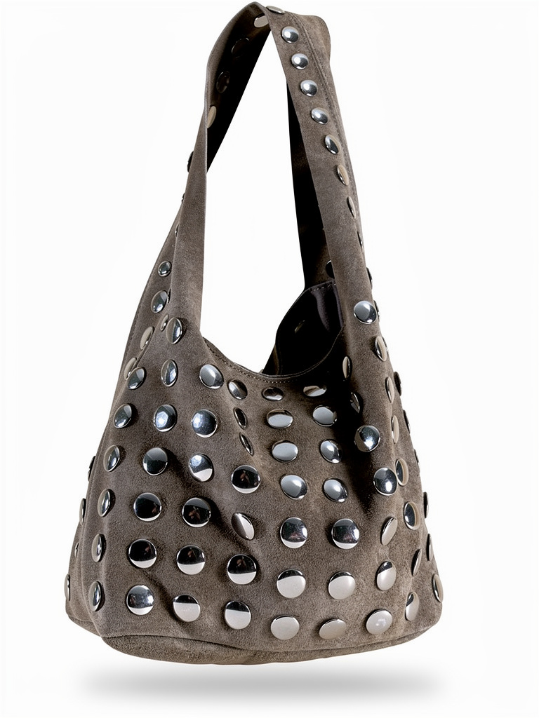 ELODIE Taupe - Sac clouté en suédine