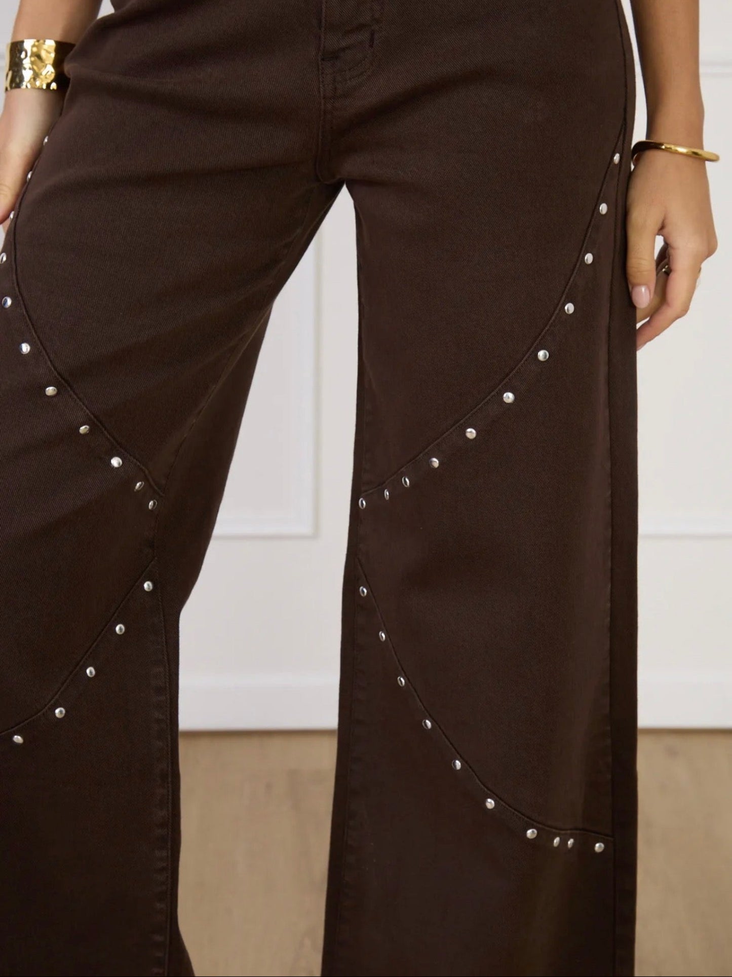 PHENIX - Pantalon flare chocolat clouté