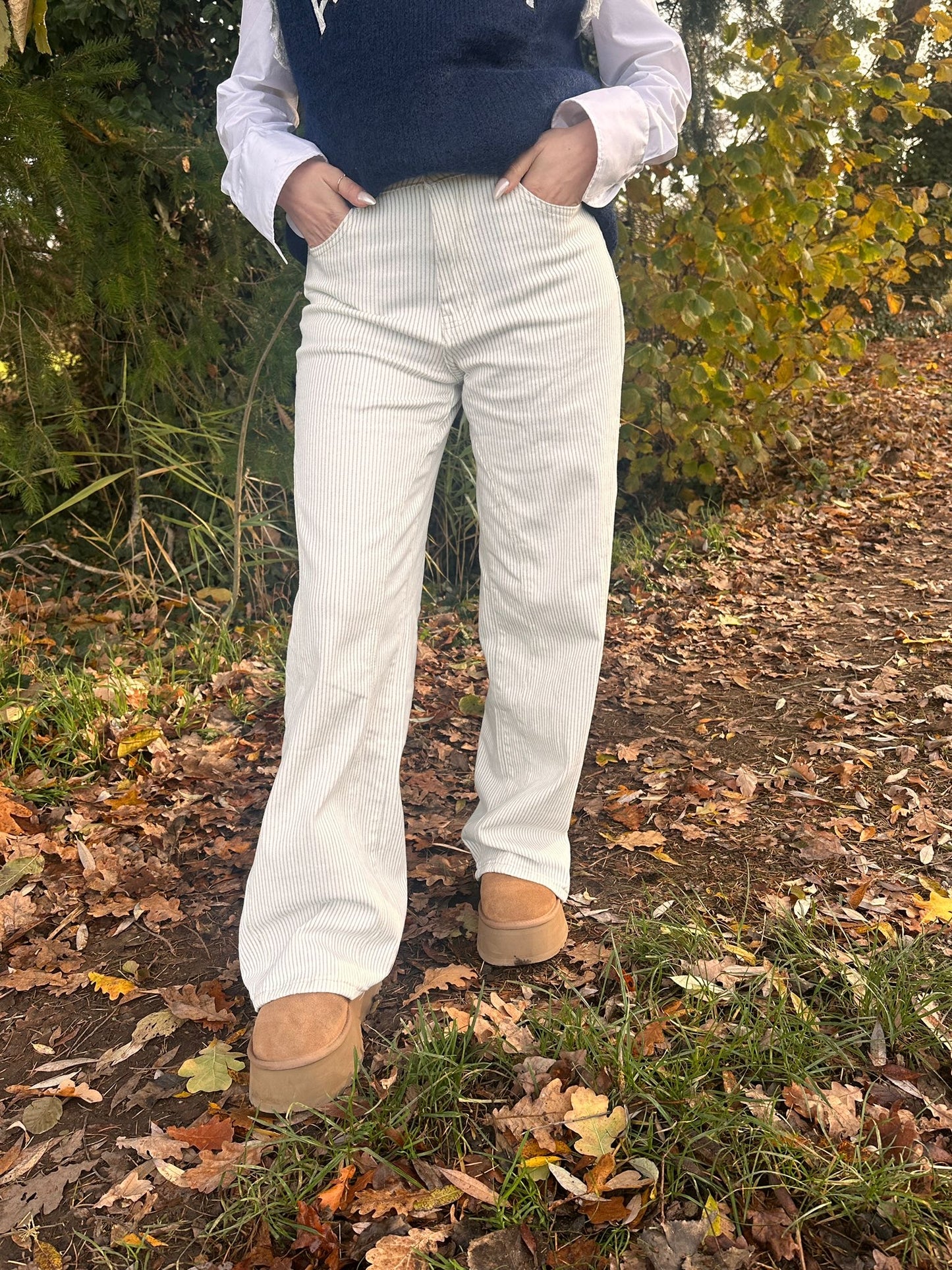 FIRENZE - Pantalon blanc côtelé
