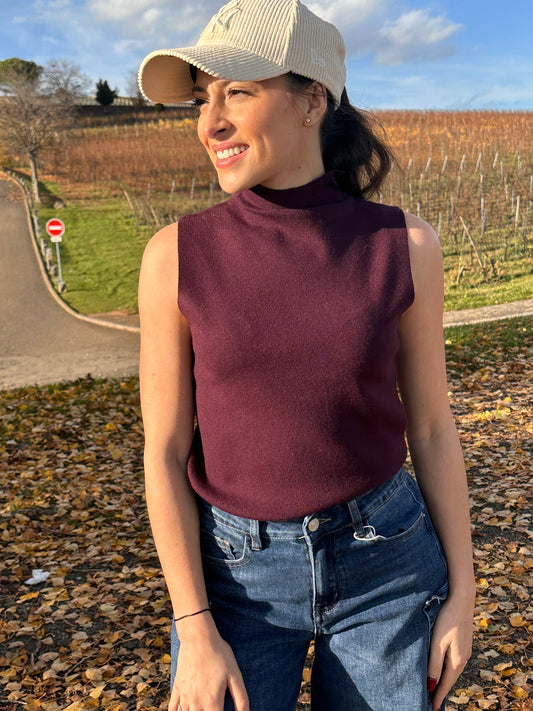 SIENA Prune - Top en maille sans manches