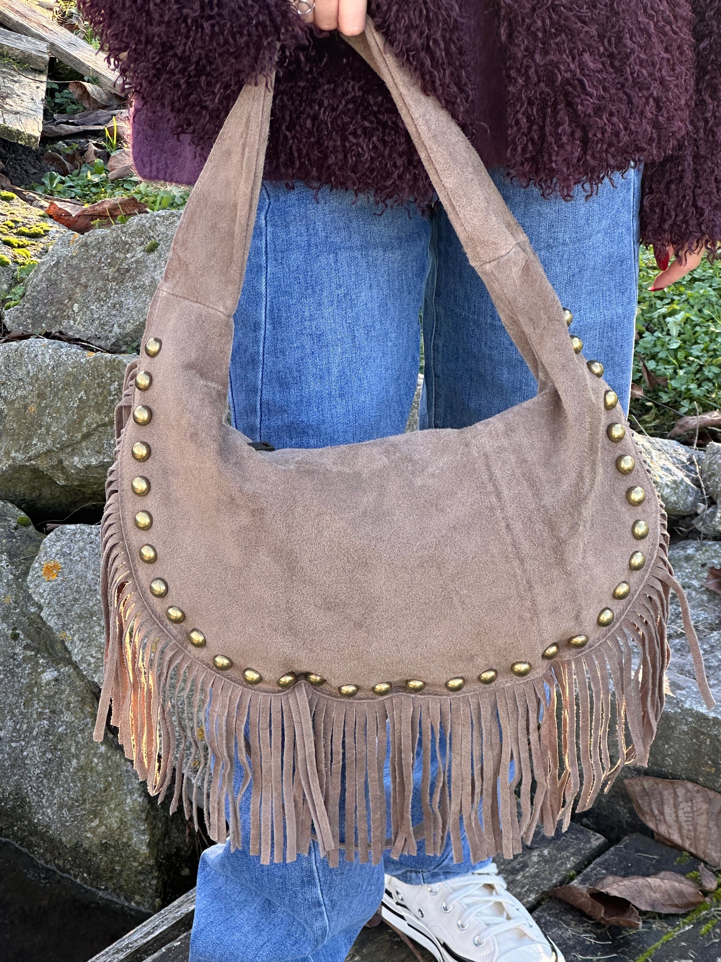 ARIZONA Taupe - Sac suédé à franges