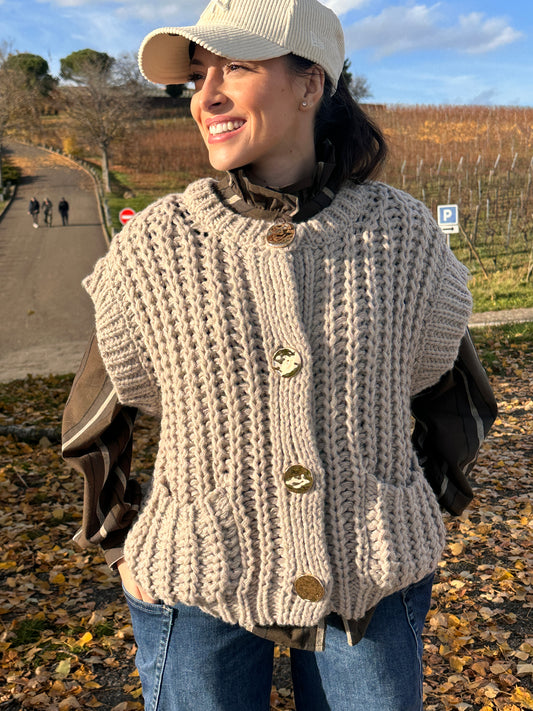 COMO Beige -  Gilet sans manches en maille