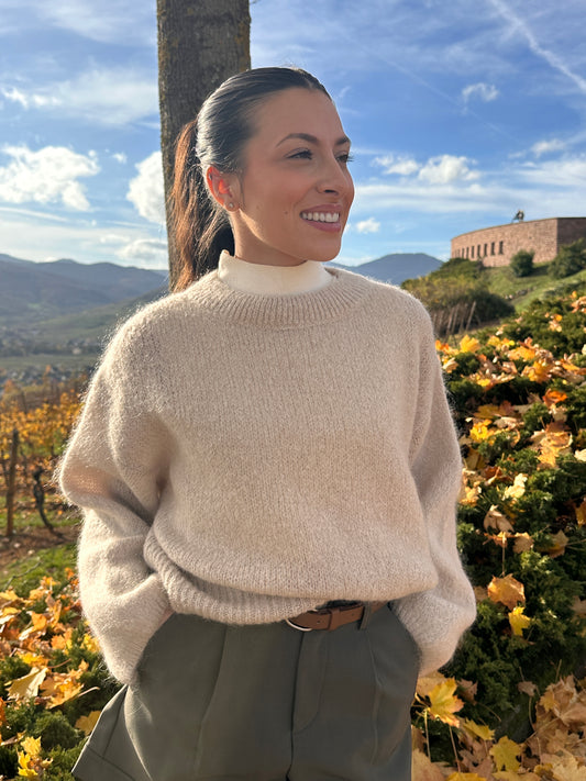COPENHAGUE beige - Pull col rond mohair