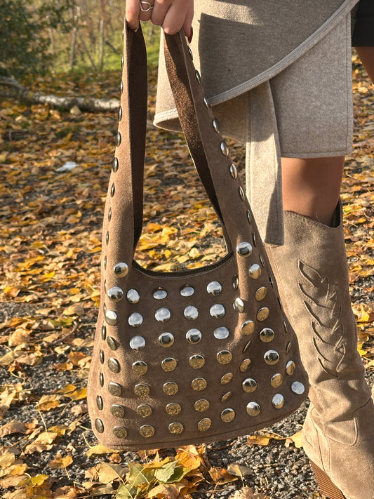 ELODIE Taupe - Sac clouté en suédine