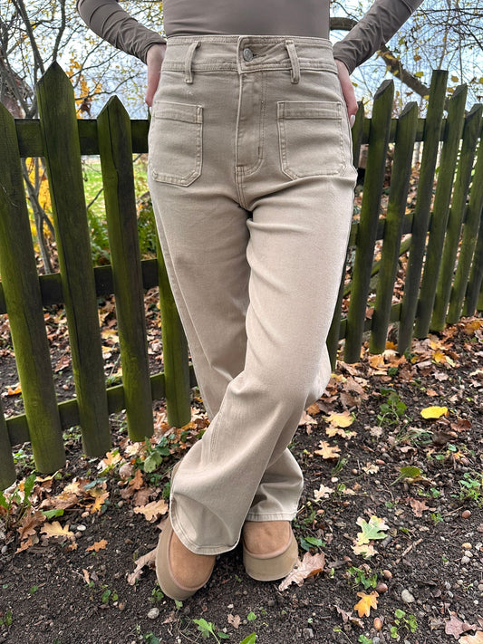 FLORENCE Beige - Pantalon coupe Wide leg