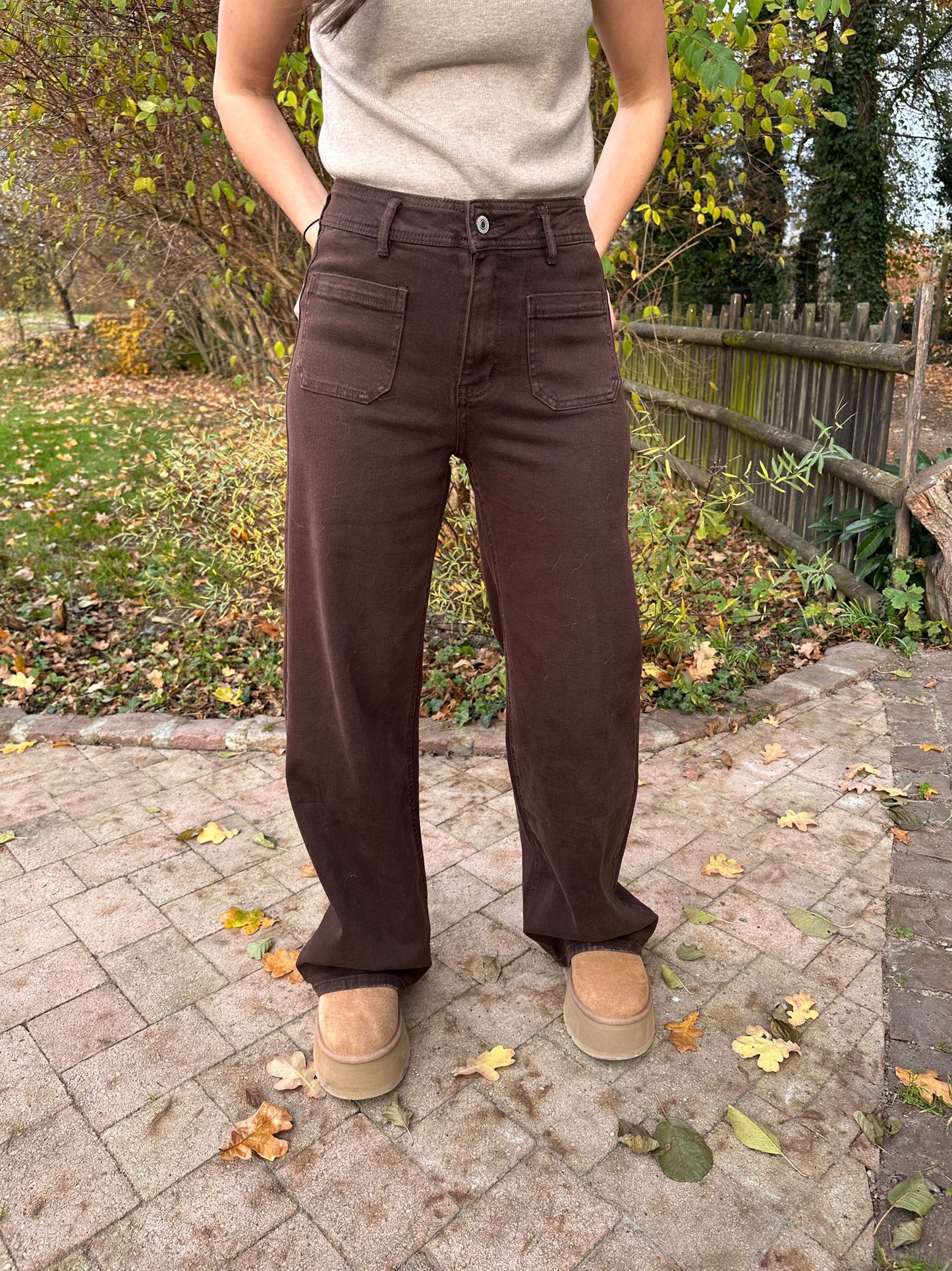 FLORENCE Chocolat - Pantalon coupe Wide Leg