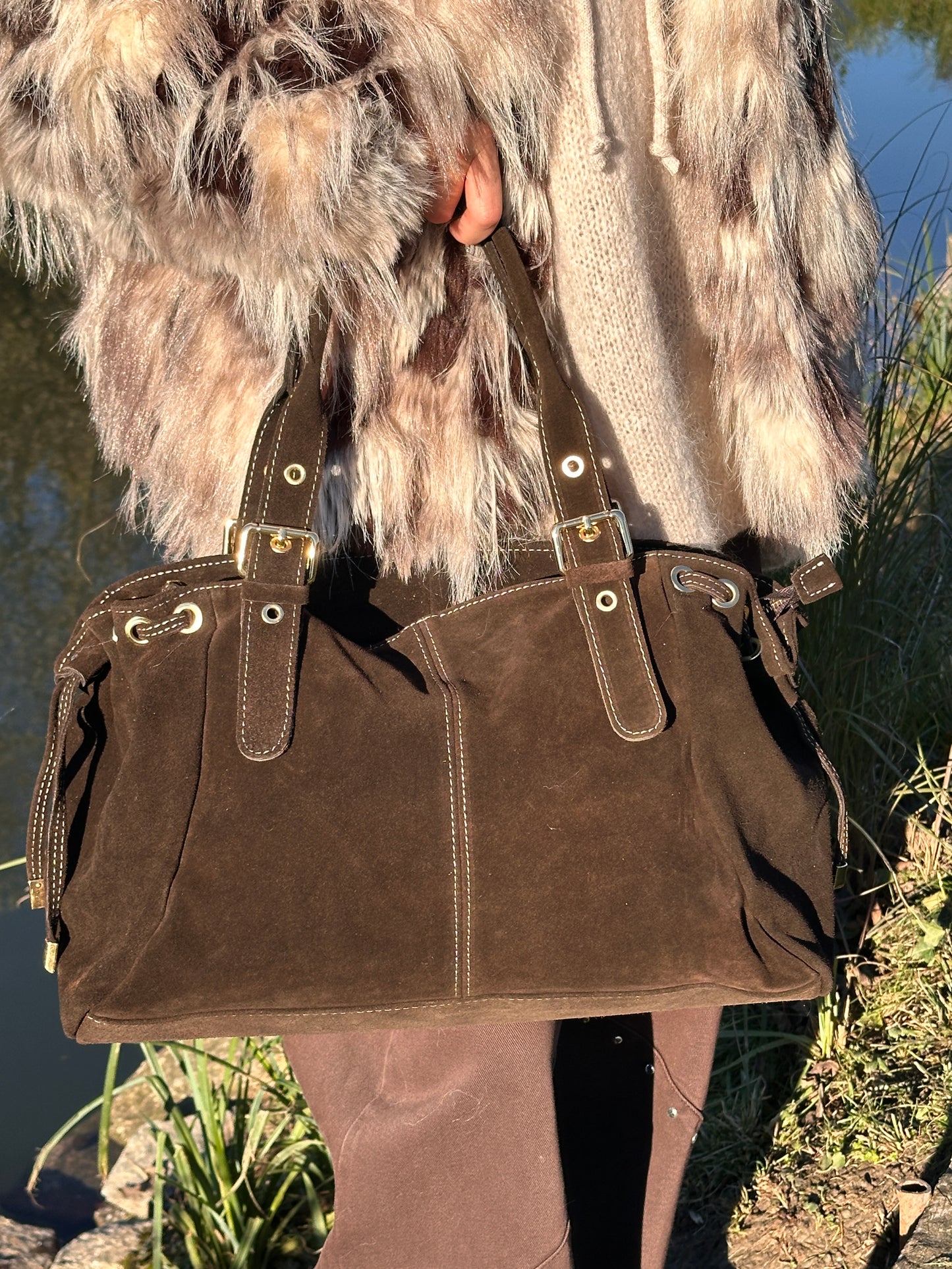 MADISON Brun clair - Sac en cuir suédé