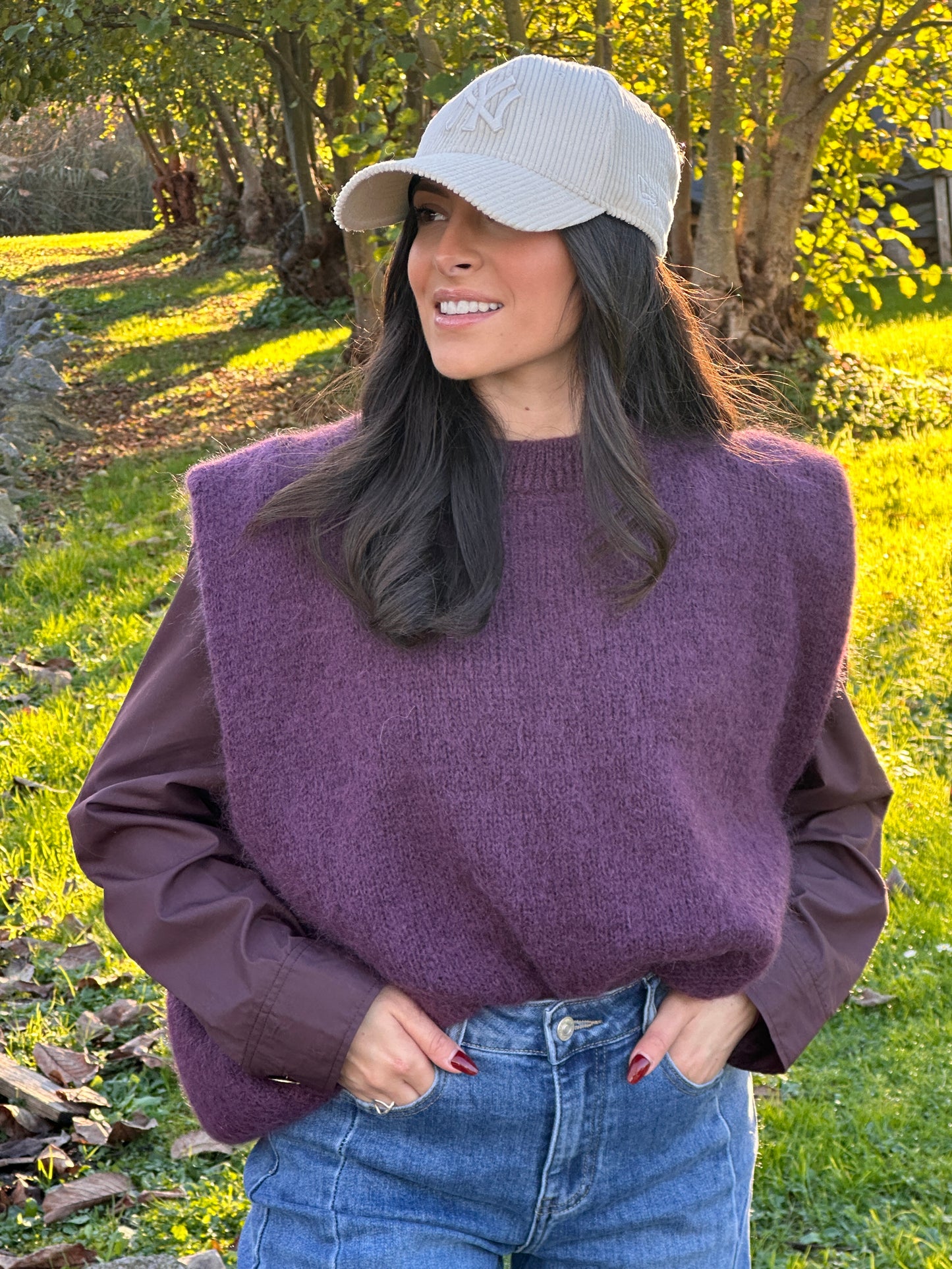 OSLO Prune - Pull sans manches mohair