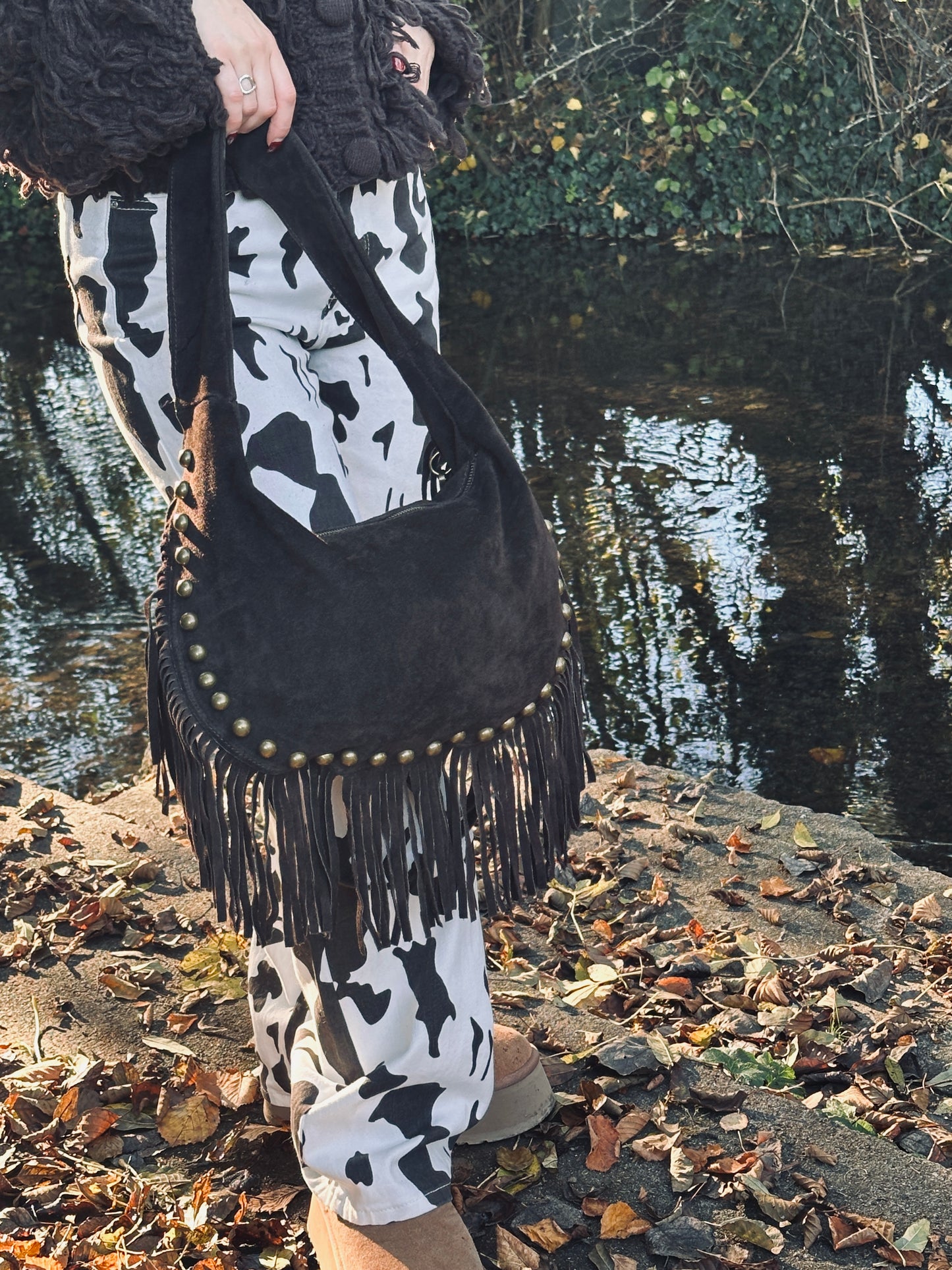 ARIZONA Chocolat- Sac suédé à franges