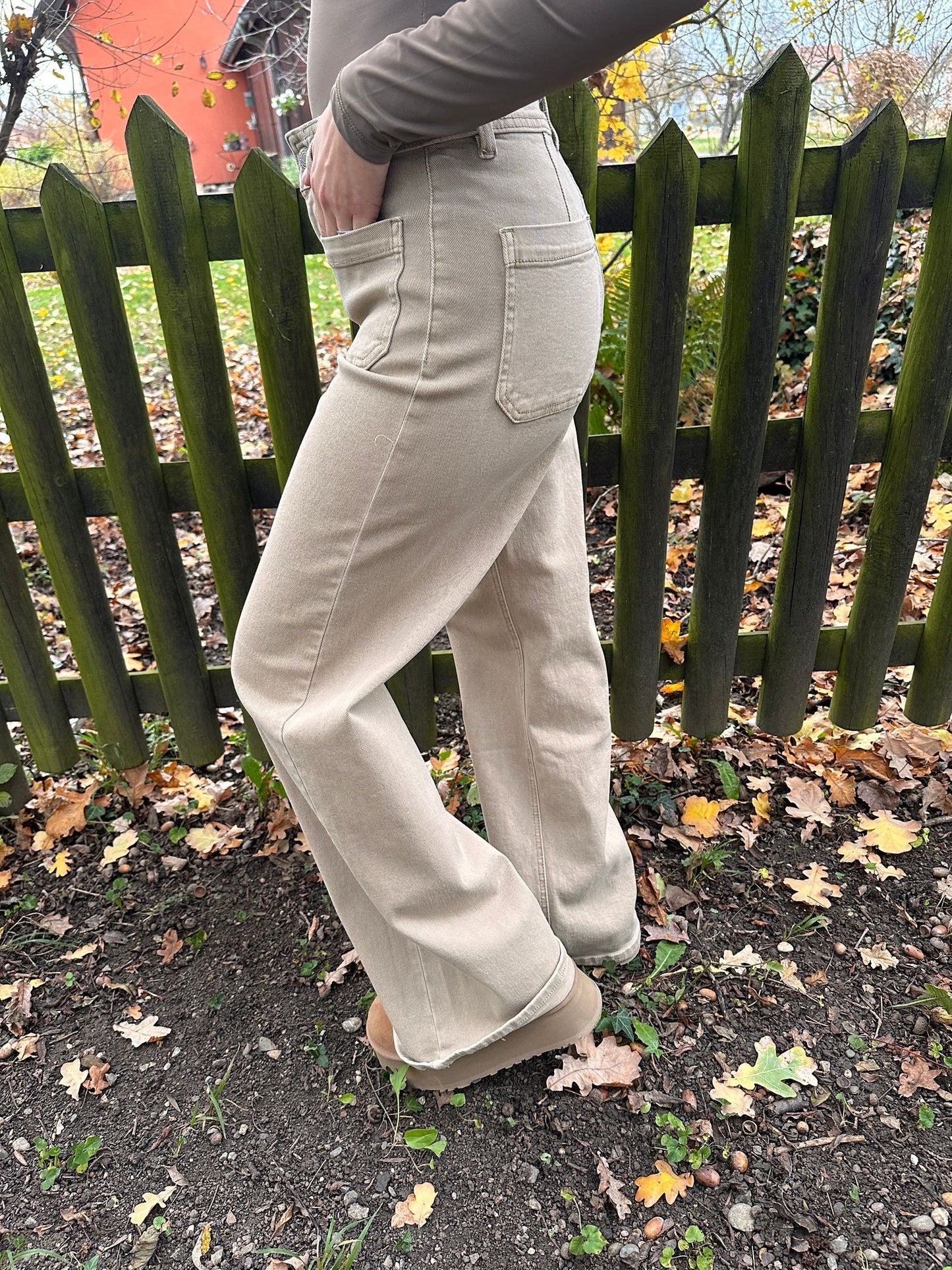 FLORENCE Beige - Pantalon coupe Wide leg