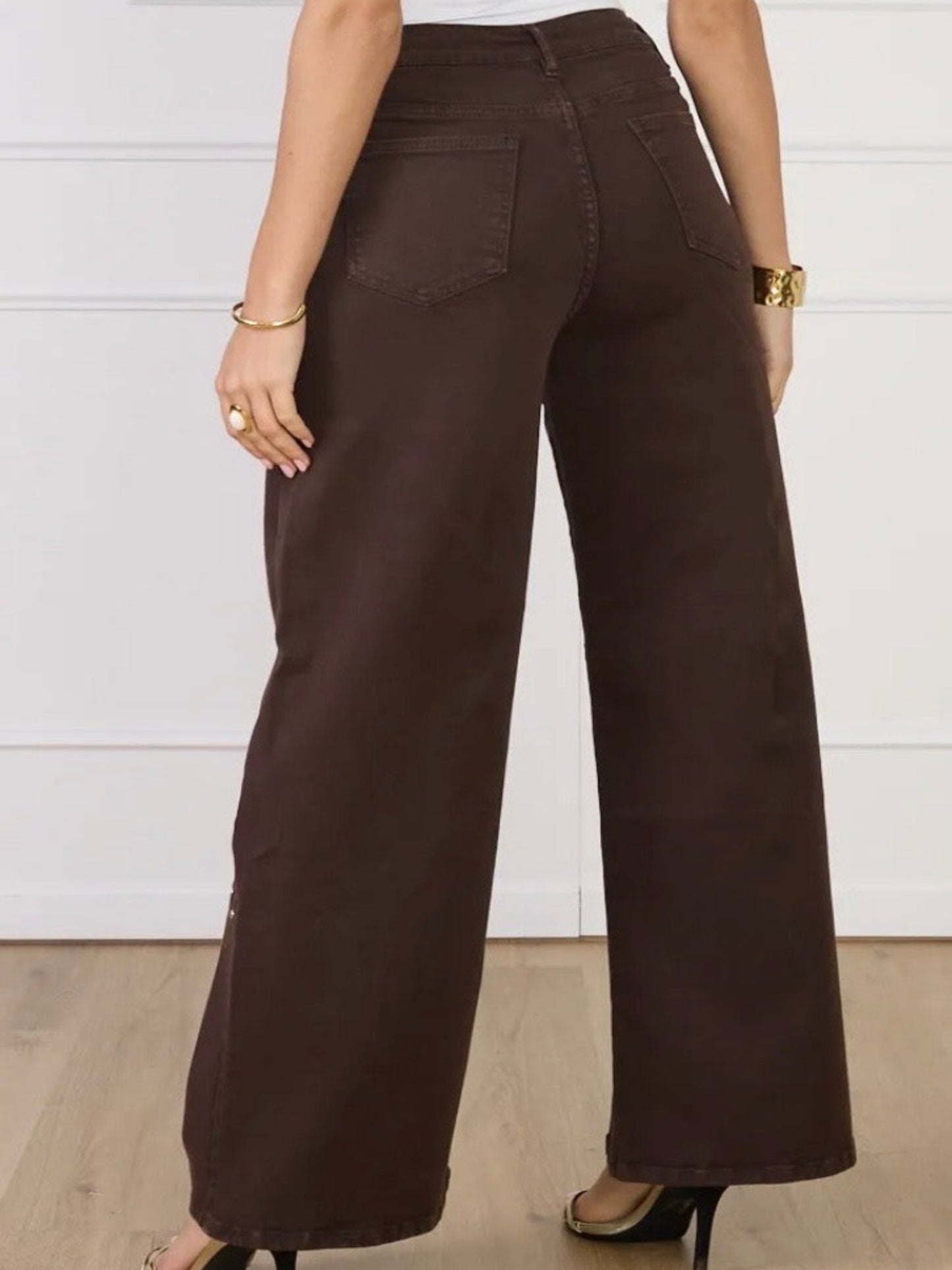 PHENIX - Pantalon flare chocolat clouté