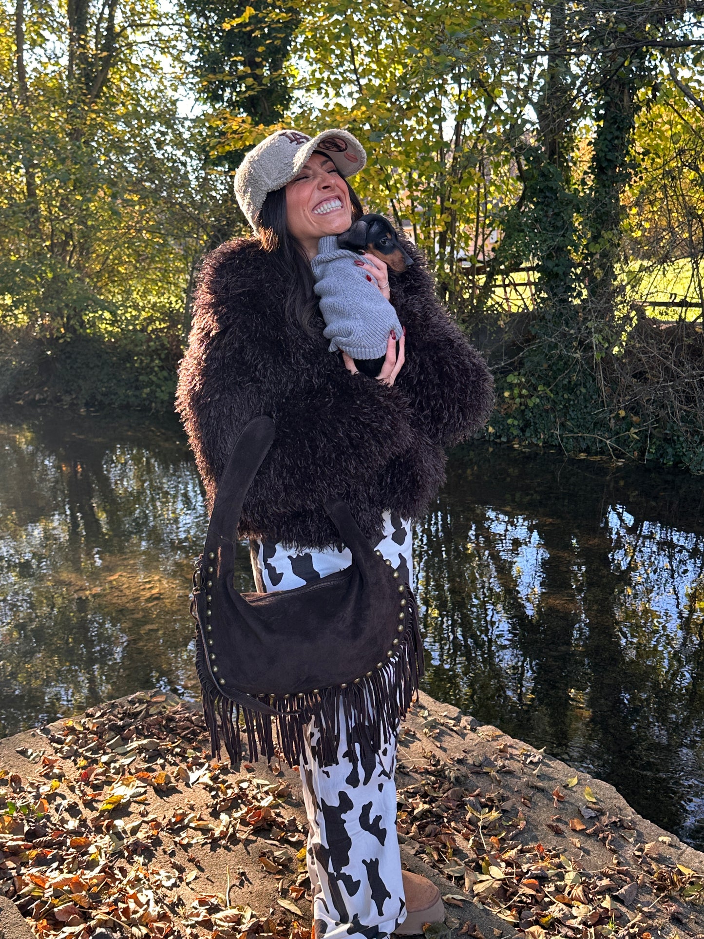 ARIZONA Chocolat- Sac suédé à franges